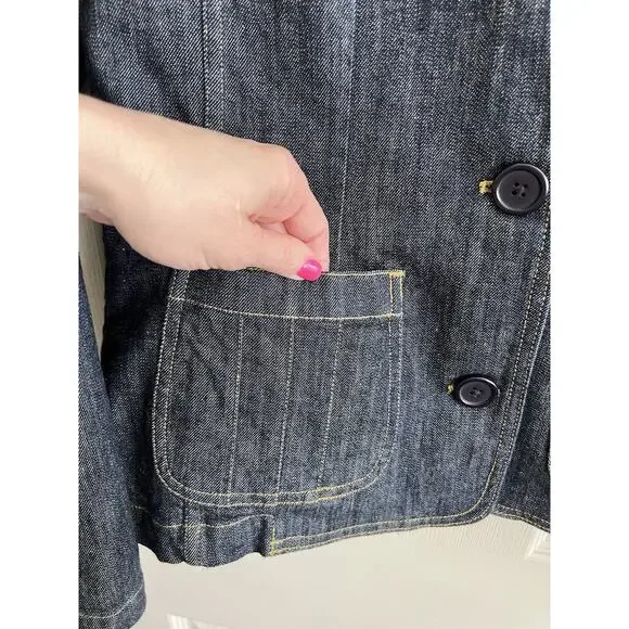 EDDIE BAUER Women's Y2K-Style Dark Denim Fitted Stretch Jean Jacket Sz M Tall - Picture 4 of 12